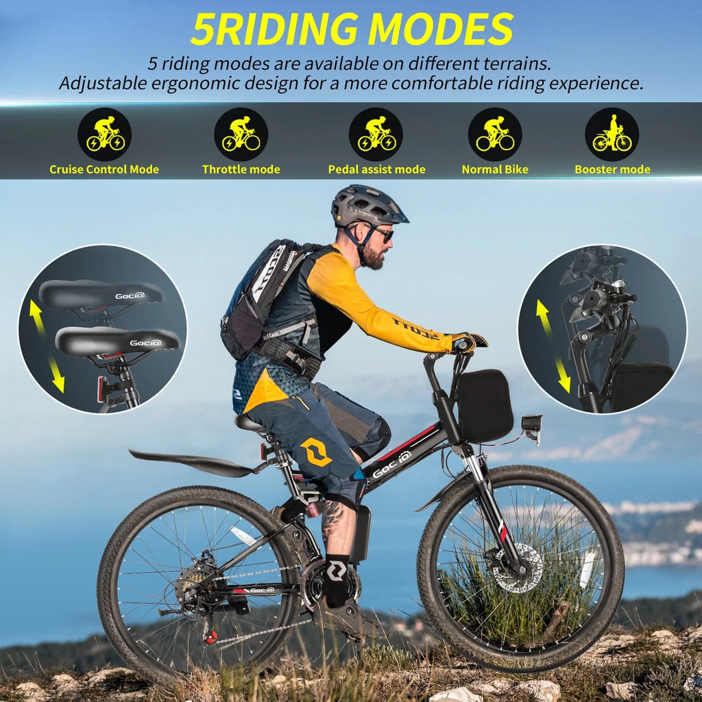 Vélo électrique pliant Gocio 26 pour adultes, VTT électrique 500W, Double amortisseur, Batterie 48V 7,8Ah, Shimano 21 vitesses, UL2849