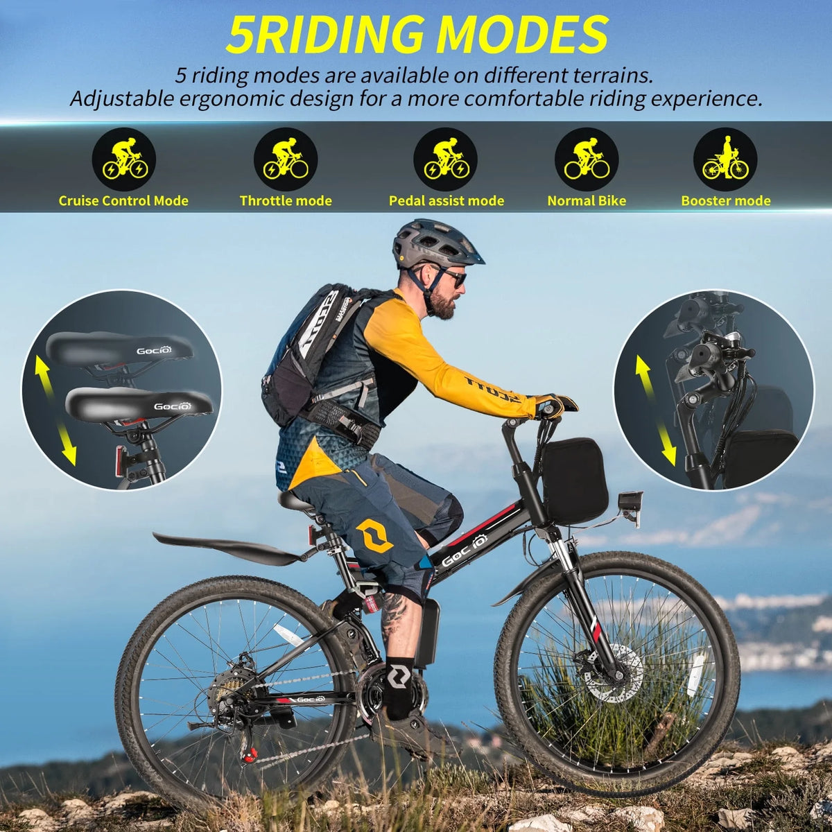Vélo électrique pliant Gocio 26 pour adultes, VTT électrique 500W, Double amortisseur, Batterie 48V 7,8Ah, Shimano 21 vitesses, UL2849