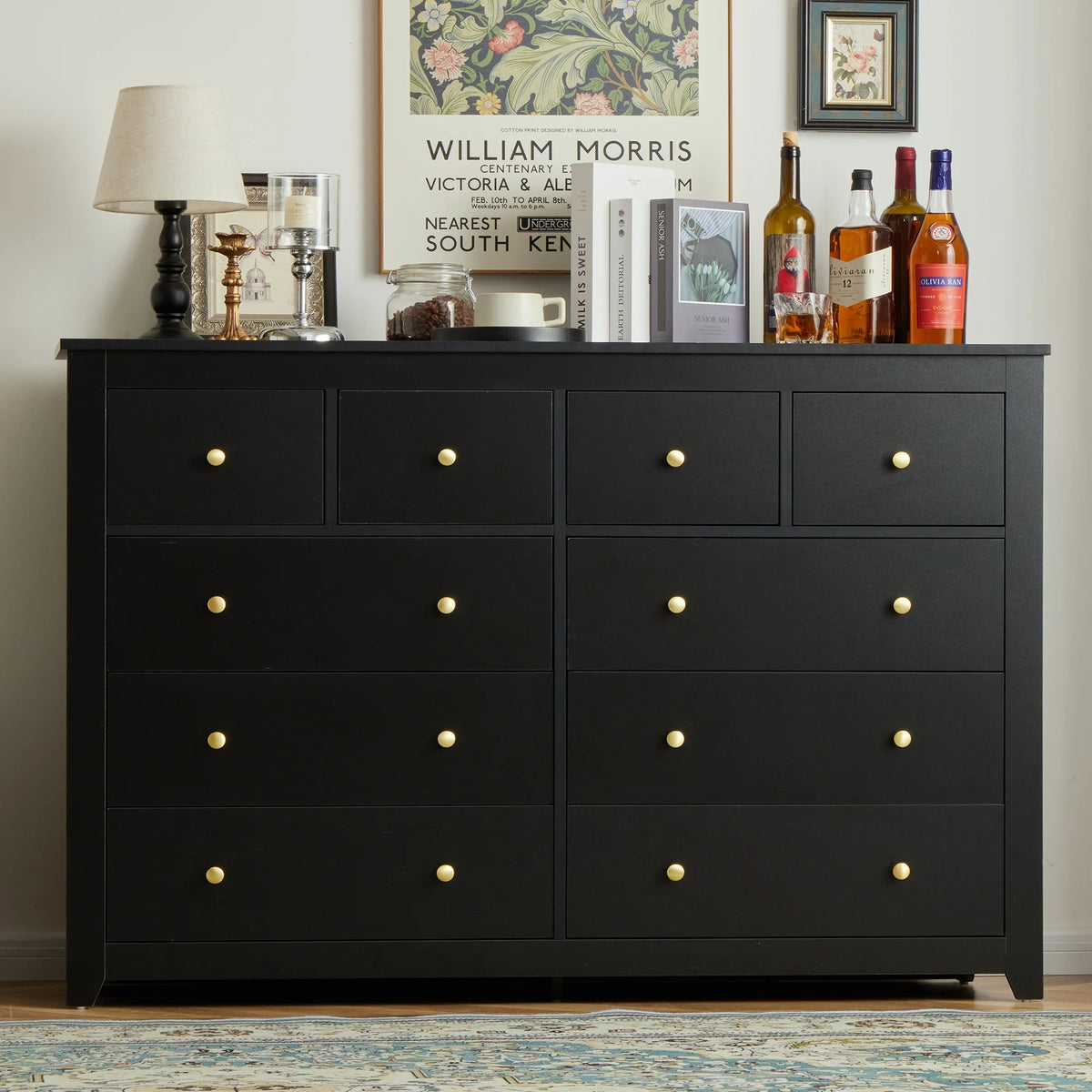 EnHomee Commode blanche pour chambre avec 10 tiroirs, commode moderne en bois, large chiffonnier pour adultes