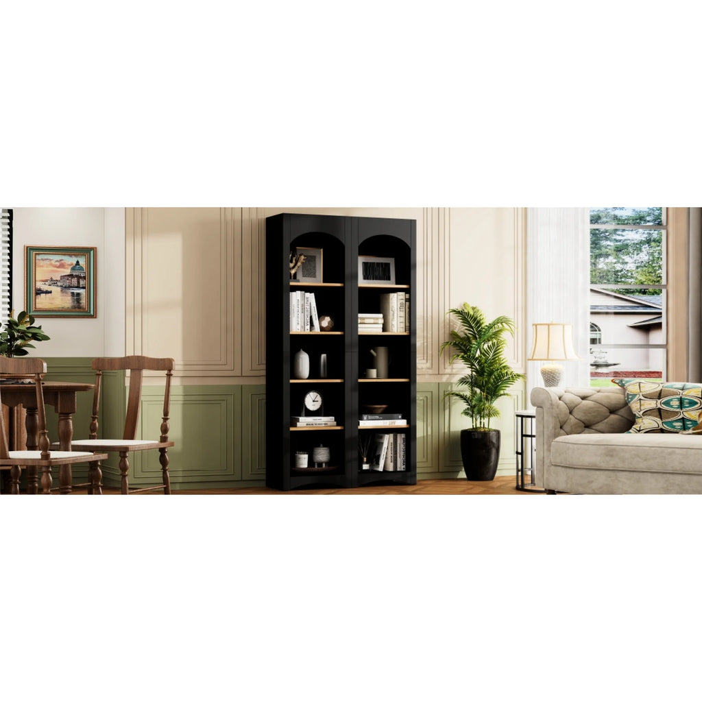 72h Garde-manger en paire, 2, Étagères réglables, , Finition noire 2 Bibliothèques , Armoire de style vintage