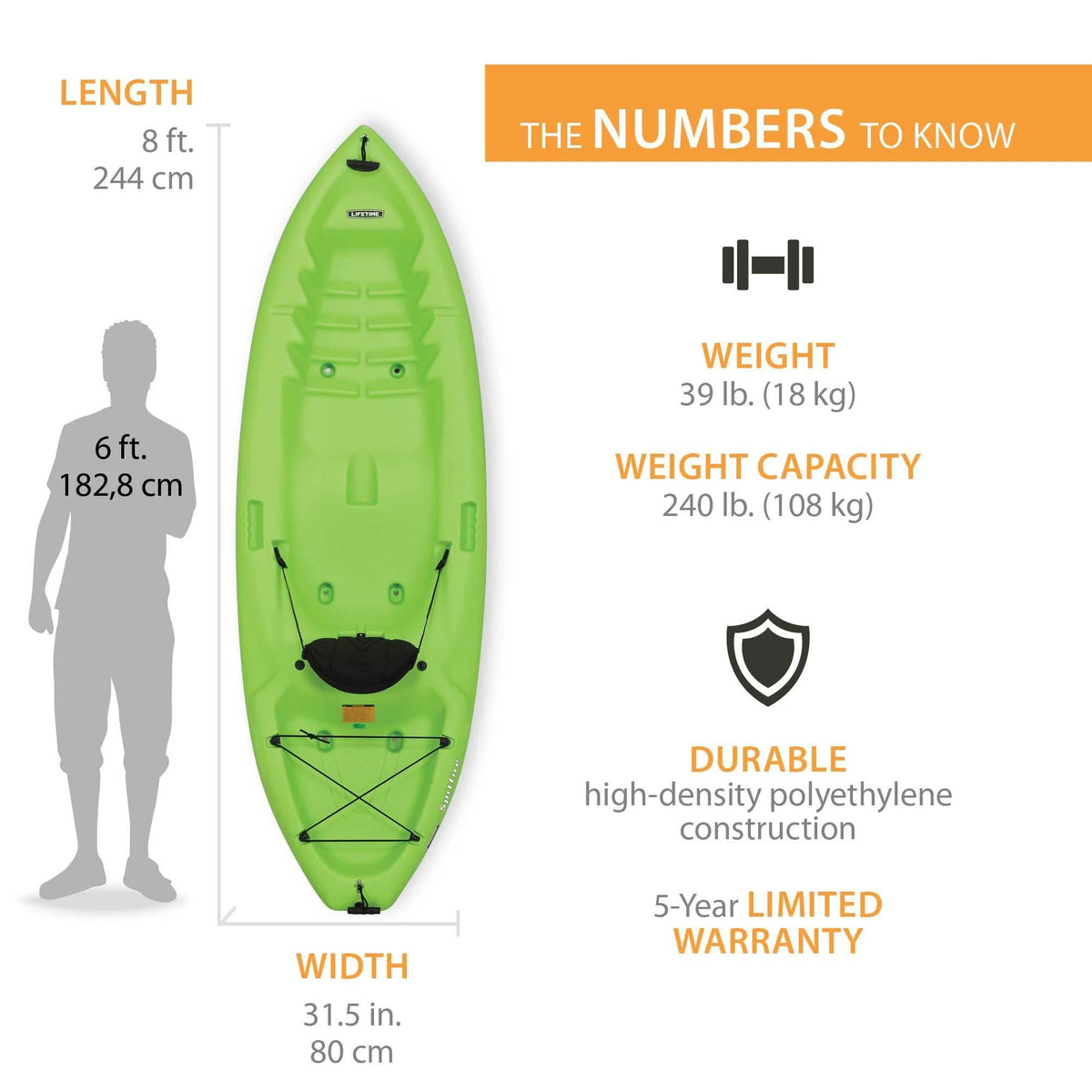 Kayak Sit-On-Top Spitfire 8 pi Lifetime, vert citron (90245)