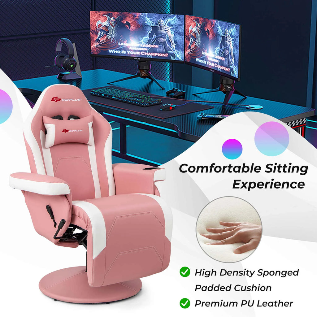Fauteuil gaming inclinable Goplus avec massage, réglable en hauteur, pivotant, style racing, avec porte-gobelet, rouge