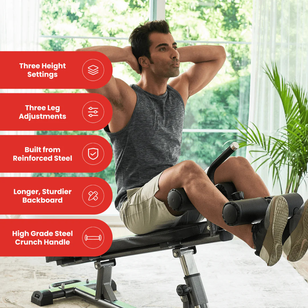 Finer Form Semi, Banc à Abdominaux Commercial Elite, Poignée de Crunch Inversé pour Exercices Abdominaux, Crunch Inversé et Sit-up Décliné avec 4 Réglages de Hauteur, Noir