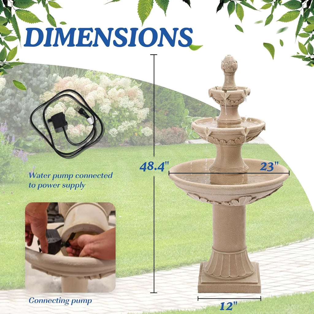 MAGIC UNION Fontaine d’eau de jardin d’extérieur, fontaines et cascades italiennes de 48,4 po de haut, grande fontaine d’intérieur à trois niveaux avec cascade et bulleur, avec pompe, pour la décoration de la maison et de la cour