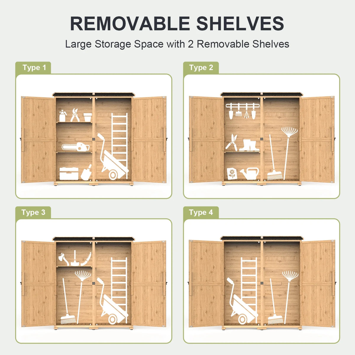 Abri de rangement extérieur large Aiho 55 avec portes doubles verrouillables - Abri de jardin résistant aux intempéries pour terrasse, jardin et pelouse, gris