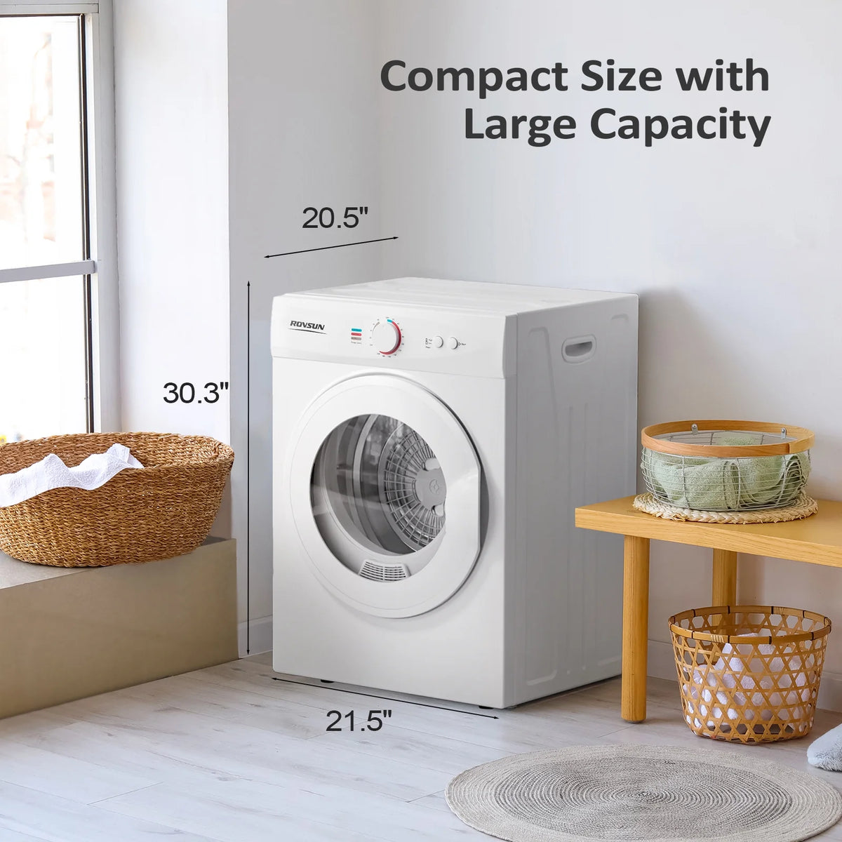 Sèche-linge portable VINGLI de 1,8 pi³, sèche-linge à chargement frontal compact avec tambour en acier inoxydable pour appartement, maison ou résidence universitaire