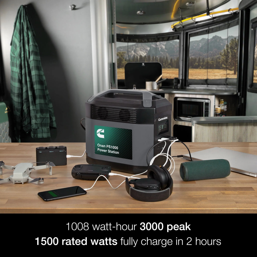 Station d’alimentation portable et générateur solaire à charge rapide Cummins 1008 Wh / 3 000 W de crête, prise CA à onde sinusoïdale pure, batterie lithium de secours (panneau solaire non inclus)