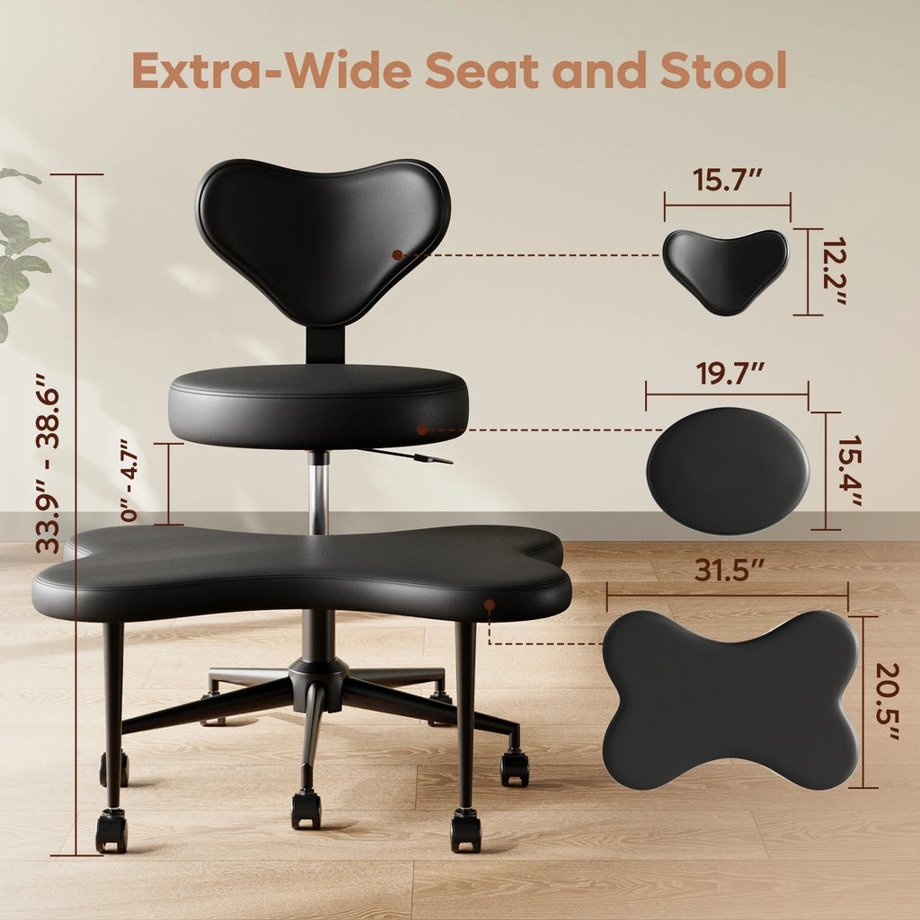 Chaise ergonomique pivotante pour position en tailleur Pinmoco, hauteur réglable et tissu bouclette, chaise de méditation et pour TDAH avec soutien dorsal, pour la maison et le bureau, blanc cassé