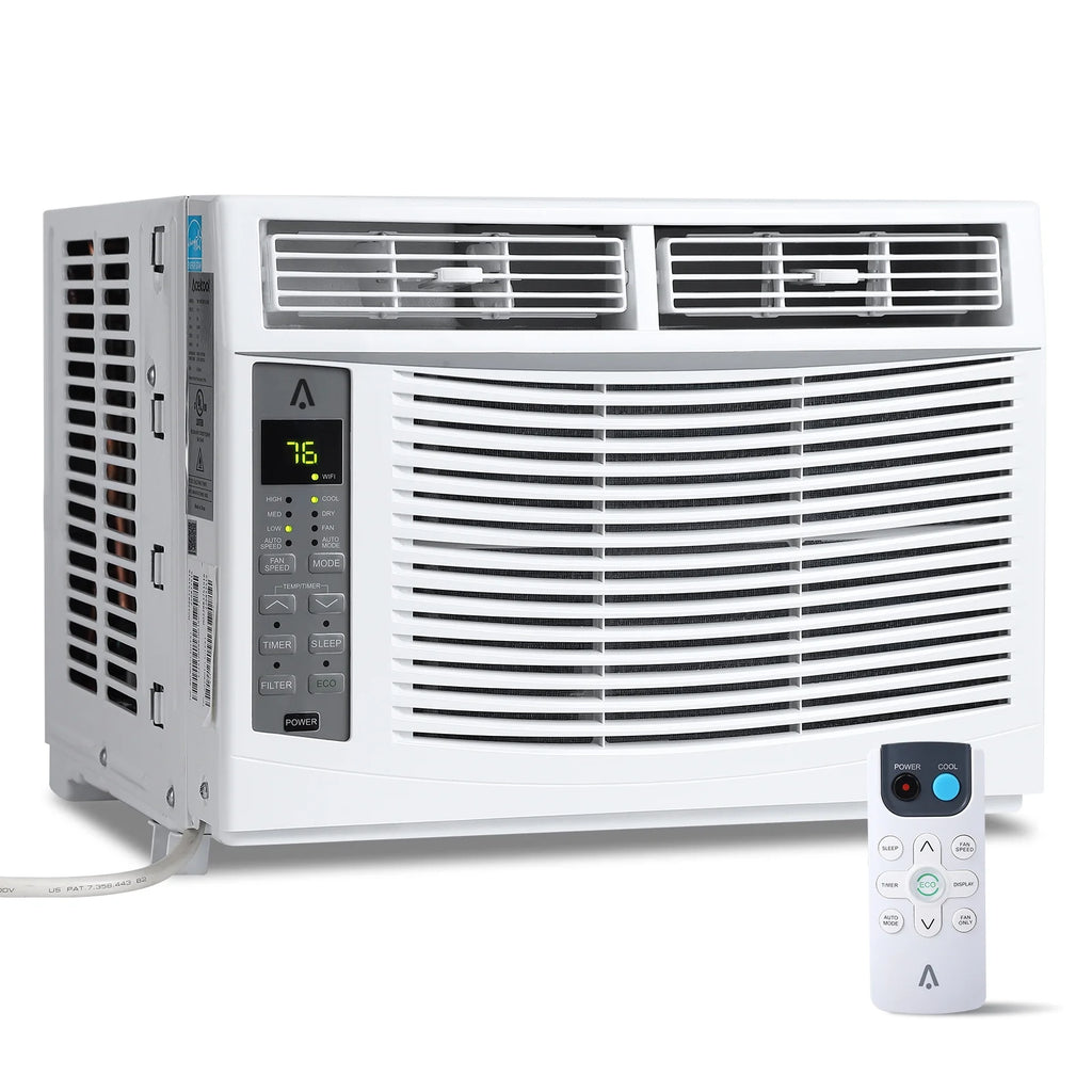 Climatiseur Missky 6000 BTU pour fenêtre, refroidissement efficace, petit climatiseur de fenêtre avec télécommande, refroidit des pièces jusqu’à 250 pi², blanc