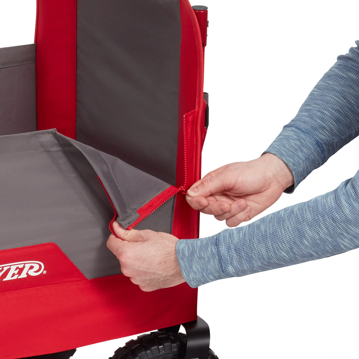 Radio Flyer, chariot tout-terrain 3-en-1 EZ Fold avec capote, rouge et gris, pneus gonflables