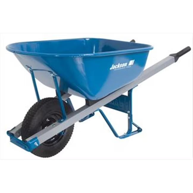 Brouette de chantier en acier, 6 pi³, 1 pneu cramponné anti-crevaison, bleue