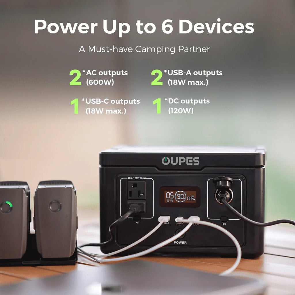 OUPES 600W, 256Wh Station d'énergie portable Exodus 600, Générateur solaire LiFePO4 80000mAh, 8,16lbs, 0-100% en 1 heure, pour Camping-car,Extérieur,Camping