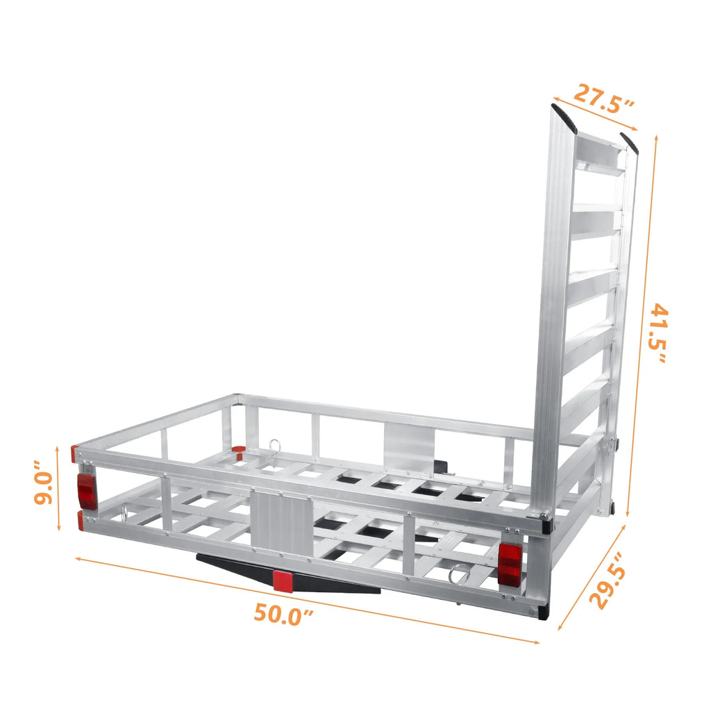 Rampe de chargement en aluminium sur attelage, plateforme extra large de 50, longerons latéraux renforcés, rampe de chargement sur attelage, porte-bagages avec rampe, porte-motoneige, équipement agricole