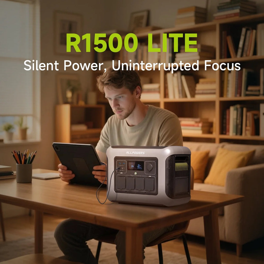 ALLPOWERS R1500 Portable Power Station 1600W, 1056Wh LiFePO4 Battery Solar Generator with 35dB Ultra-Quiet Operation, 1Hr Fast Charge, 15ms UPS for Home Backup, Indoor CPAP, Camping & RV