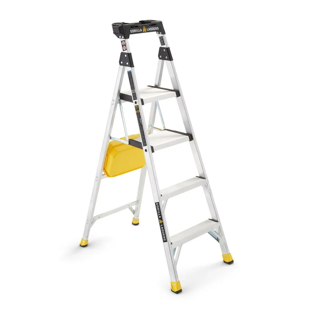 Échelle Gorilla Ladders robuste à double plateforme amovible avec seau de chantier, 5,5 pi, aluminium, multicolore
