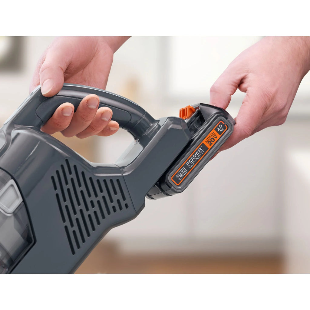 BLACK+DECKER POWERSERIES+ 20V MAX* Kit d’aspirateur balai sans fil, pour tapis et sols durs, convertible en aspirateur à main, autonomie de 44 minutes, pour le nettoyage quotidien, BHFEA18D1