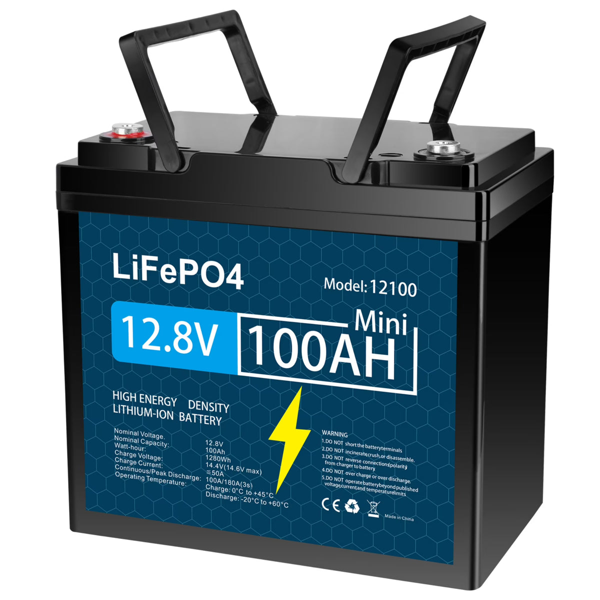 Batterie au lithium LiFePO4 12V 100Ah avec BMS 100A pour Camping-car et Fourgon Aménagé à cycles profonds