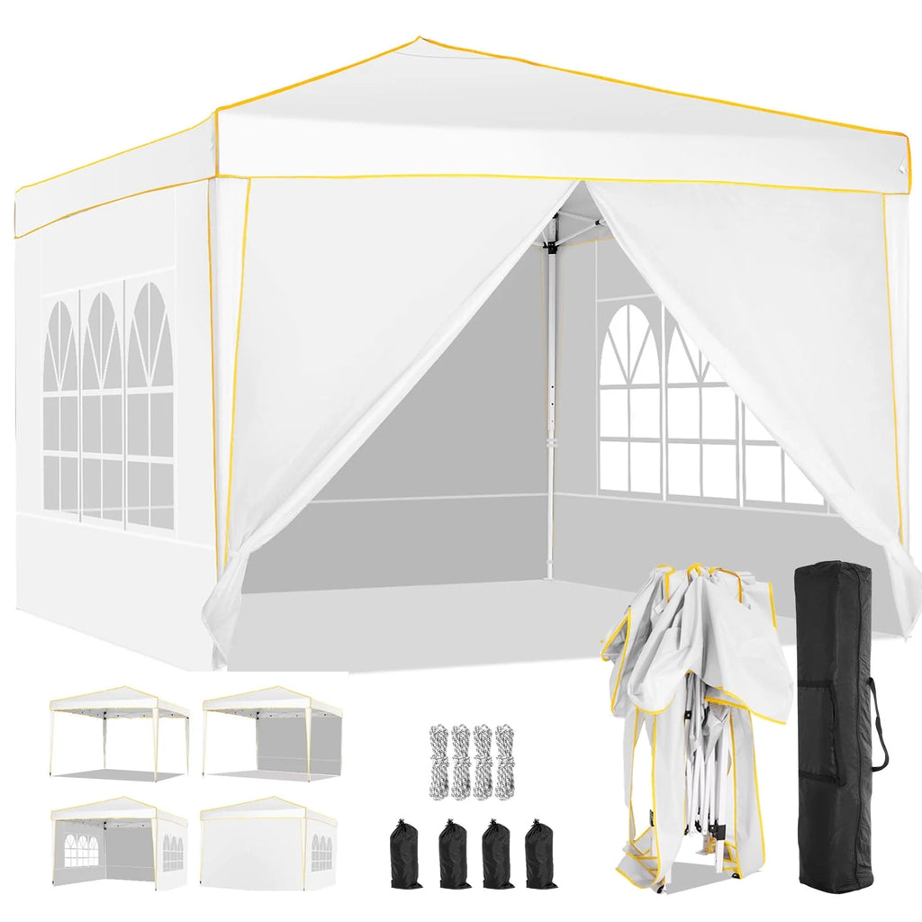 HOTEEL Chapiteau pop-up 10x10 avec murs latéraux, Tente imperméable pour fêtes et événements de mariage, Gazébo d'extérieur instantané avec sac de transport, piquets, cordes et sacs de sable, Noir