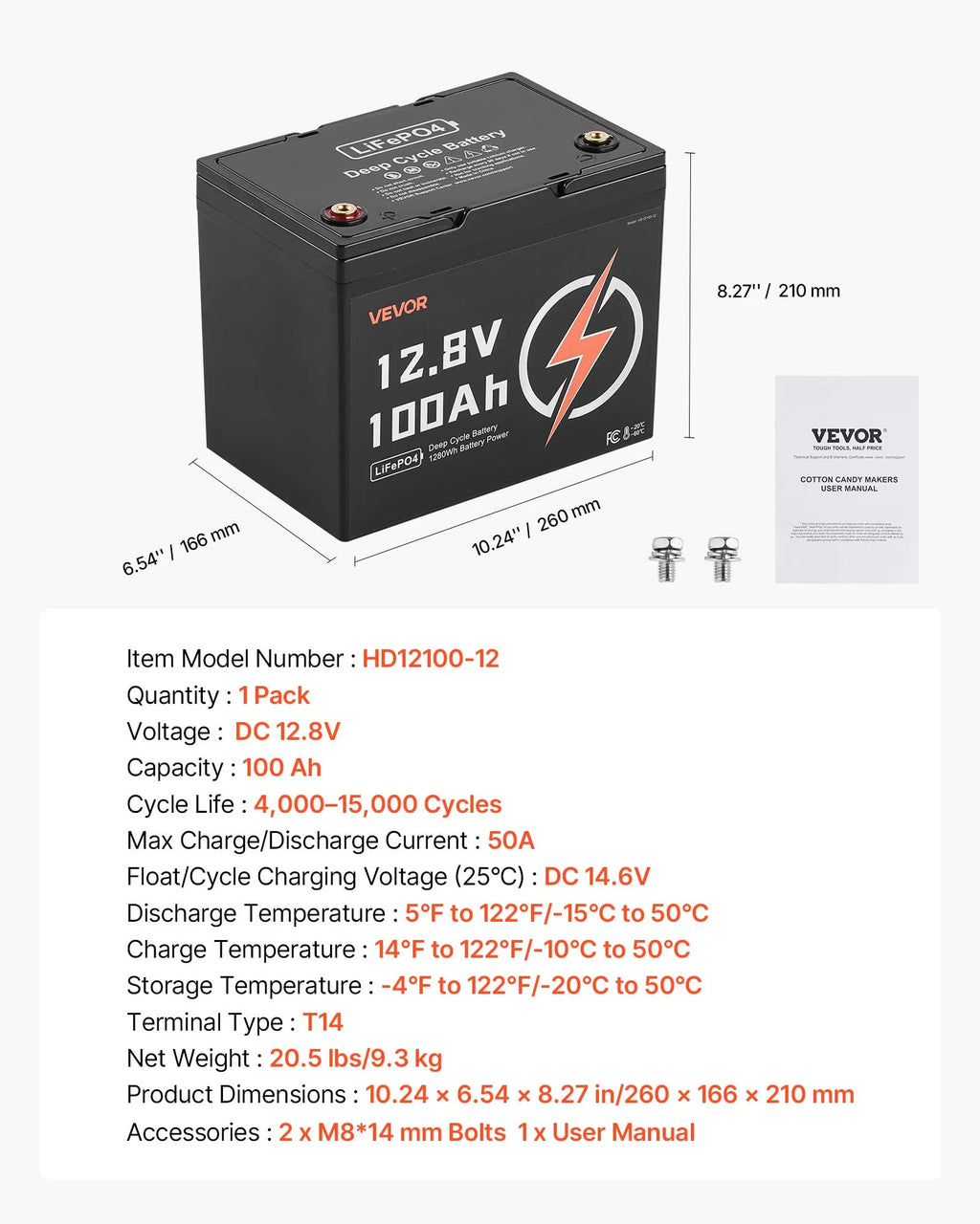 Batterie LiFePO4 VEVOR 12V 100Ah, Jusqu'à 15000 Cycles, Batterie Lithium Fer Phosphate à Décharge Profonde avec BMS Intégré,Protection à Basse Température,Durée de Vie de 10 Ans,pour Stockage d'Énergie Solaire Domestique Hors Réseau