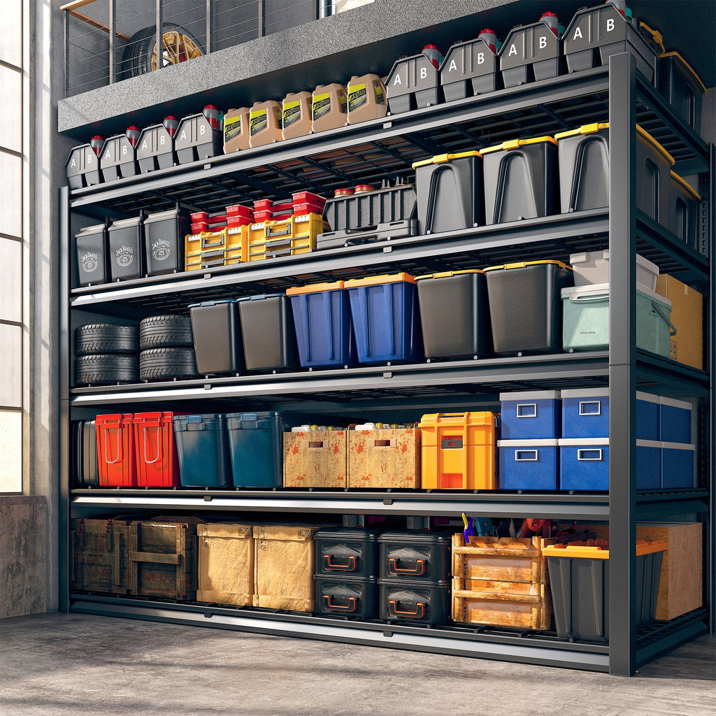 Étagères de garage REIBII 60 po, capacité de 3 000 lb, étagères de rangement robustes et réglables à 5 niveaux, rayonnage métallique, 60 po l x 24 po P x 72 po H