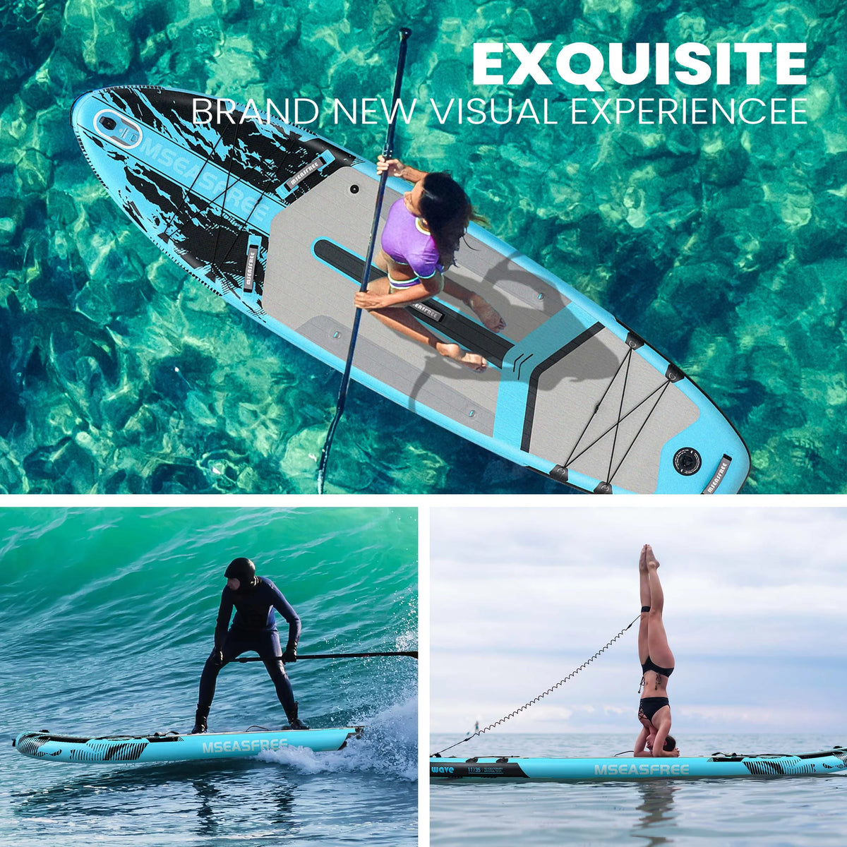MSEASFREE Planche de Stand Up Paddle gonflable 11,5 ft Polyvalente Planche de pêche Stand up Paddle avec accessoires SUP complets