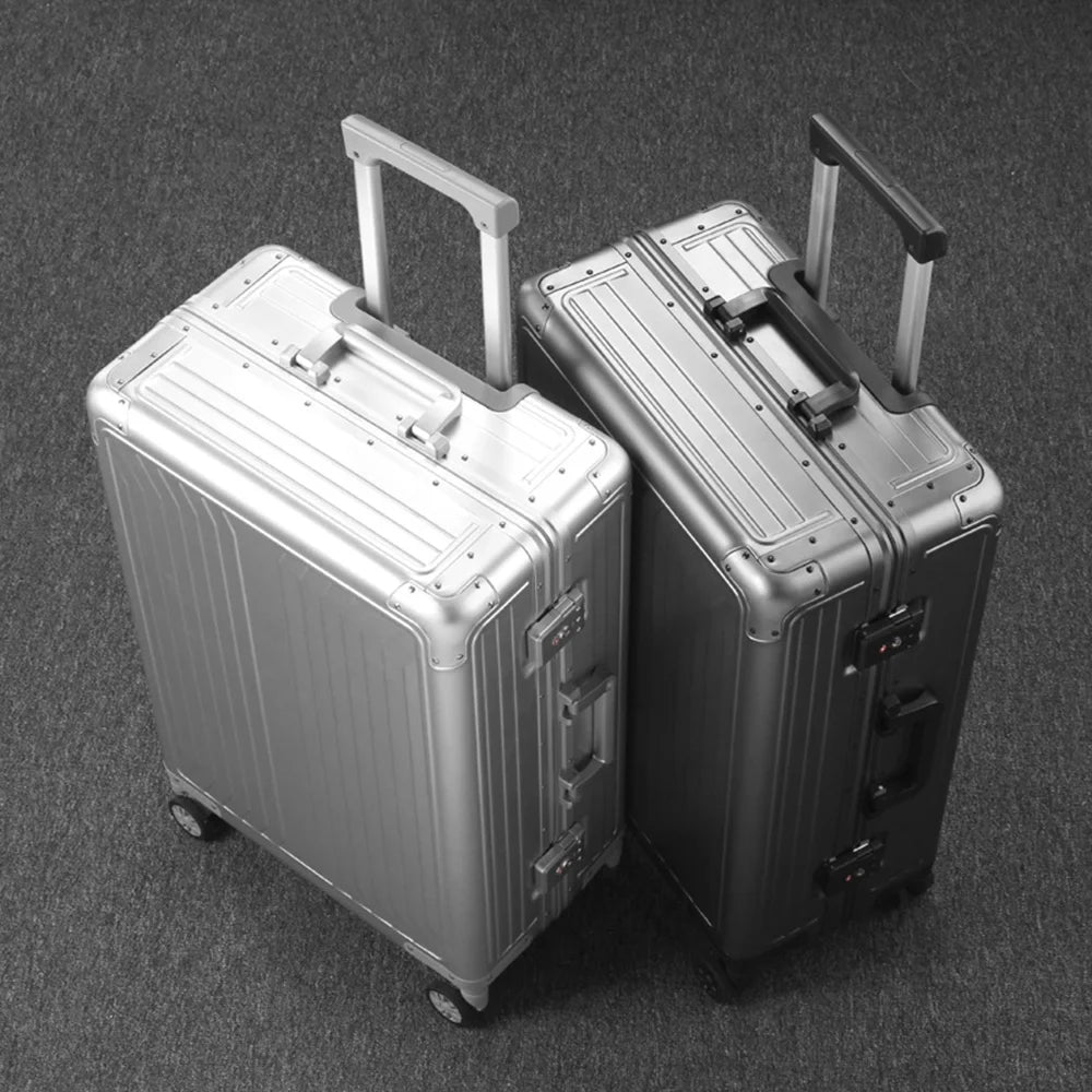 Valise cabine rigide entièrement en aluminium et magnésium avec roulettes, valise en soute rigide moderne sans fermeture éclair avec cadenas TSA, valise en métal approuvée par les compagnies aériennes, bagage roulant en métal