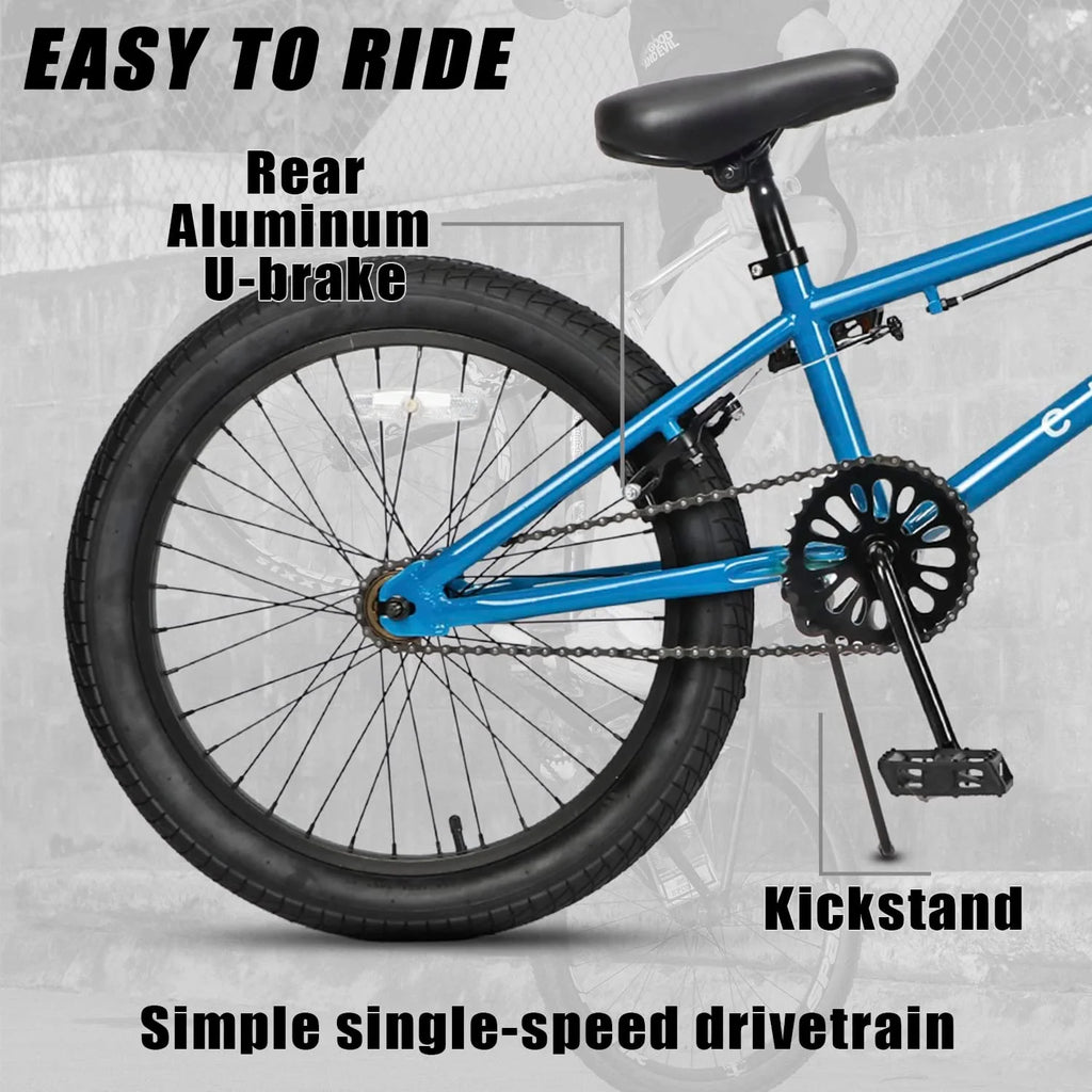 cubsala 20 Vélo BMX Freestyle pour enfants de 6 à 14 ans, garçons et filles, avec 4 cales, noir avec pneus rouges
