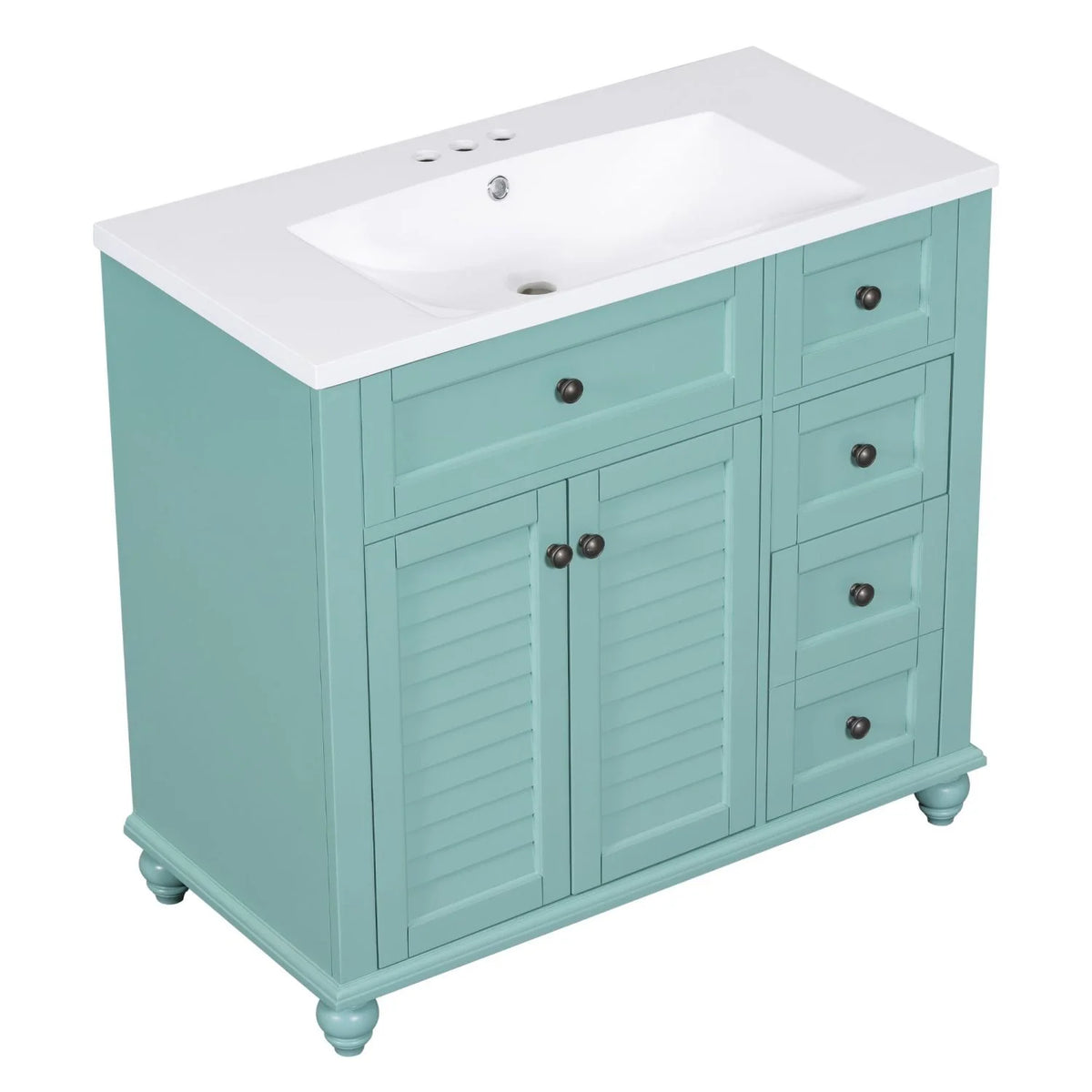 Meuble-lavabo de salle de bains Harper & Bright Designs 30 avec lavabo, armoire de salle de bains avec plateau en céramique, portes et tiroir de rangement multifonctionnels, vert