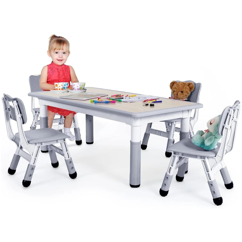 Ensemble table et 4 chaises pour enfants LAZY BUDDY, bureau réglable en hauteur pour tout-petits avec plateau graffiti, ensemble de table d’activités pour enfants pour crèche et maison