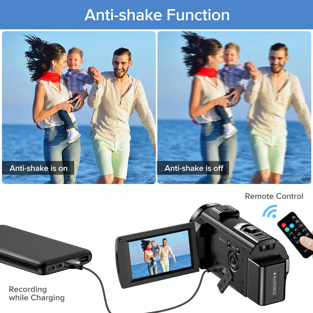 Caméra Vidéo Caméscope Caméra de Vlogging YouTube FHD 1080P 30FPS 24MP Zoom Numérique 16X Écran LCD 3 Rotatif 270 Degrés Appareil Photo Numérique Enregistreur avec Microphone,Télécommande,2 Batteries