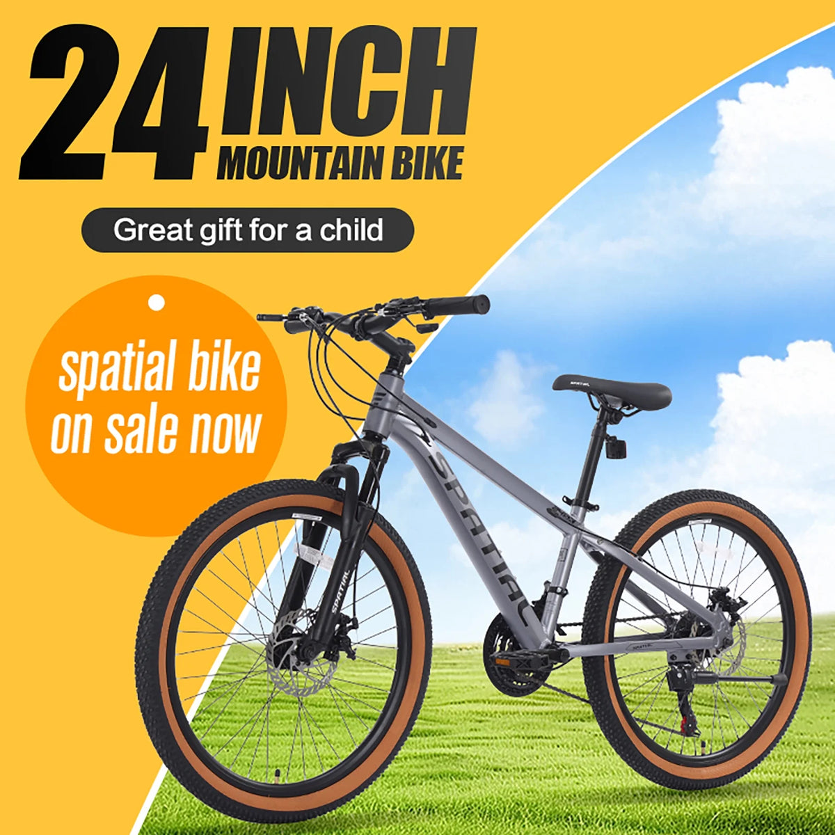 Vélo tout-terrain SPATIAL 24 pouces pour adolescents, VTT 21 vitesses, cadre en aluminium et doubles freins à disque