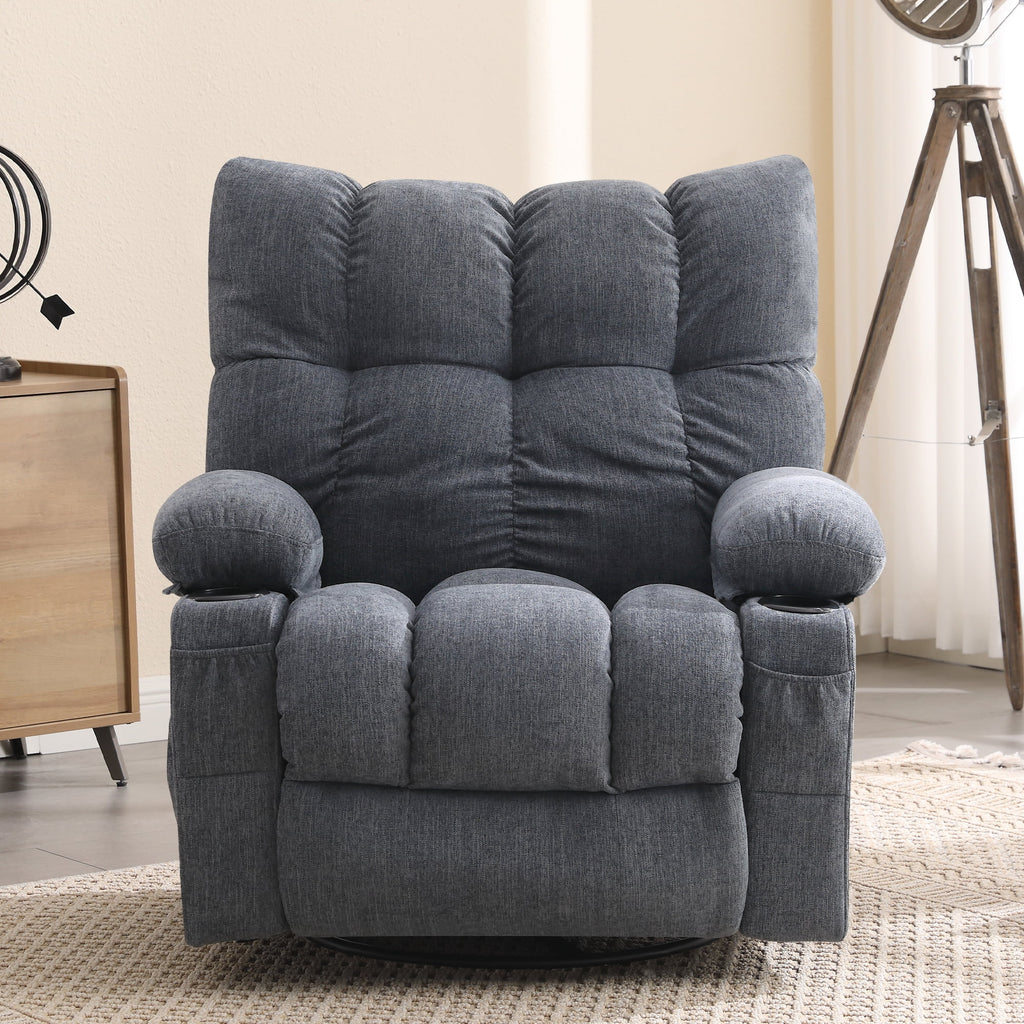 Fauteuil inclinable manuel JONPONY avec fonction de massage et de chauffage, mécanisme d’inclinaison robuste, fauteuil à bascule individuel pour personnes âgées avec porte-gobelets, pour chambre et salle de cinéma maison, gris