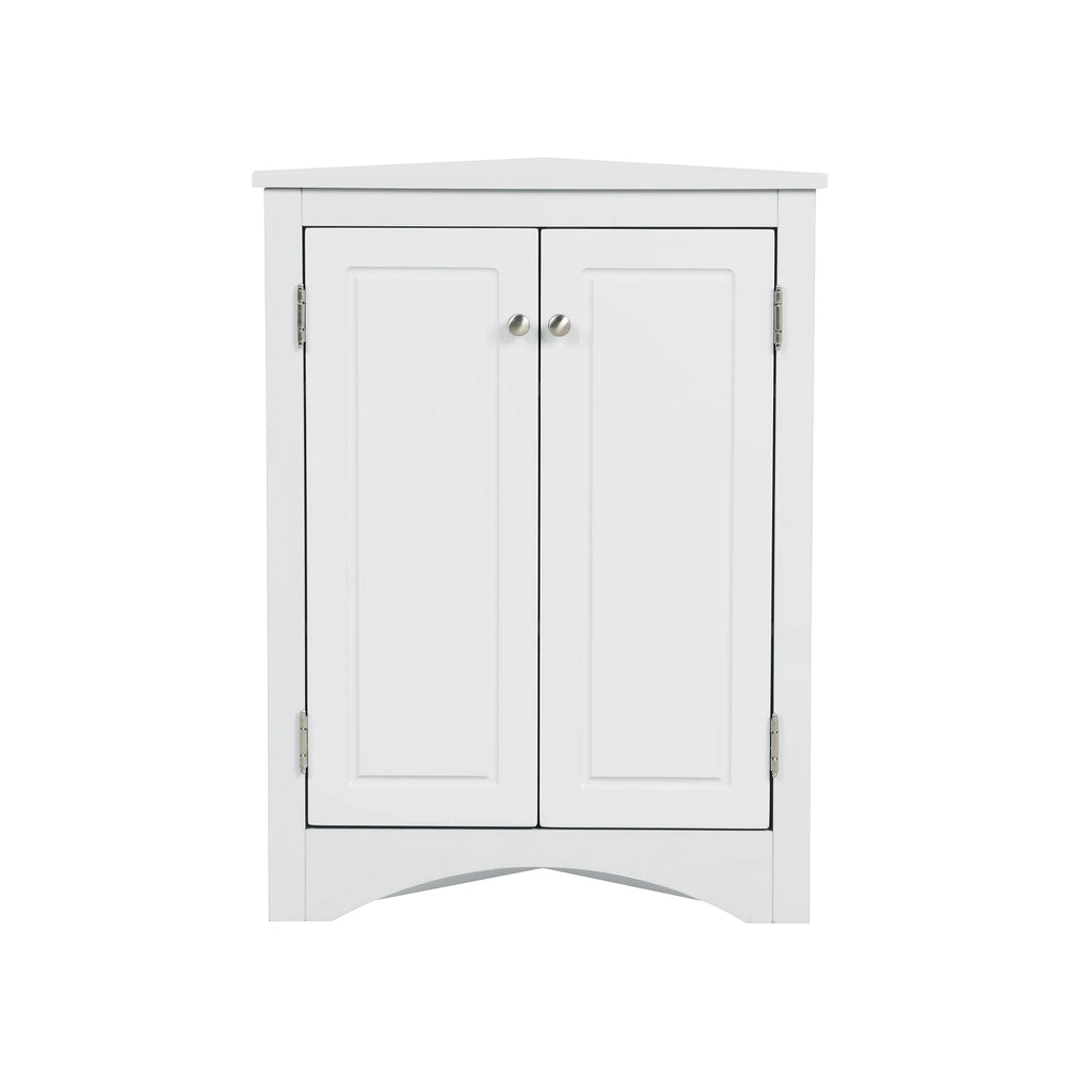 Meuble d’angle de sol avec étagères réglables et deux portes, meuble de rangement triangulaire pour salle de bains, meuble de sol autoportant de style moderne pour cuisine, salon et entrée, chêne