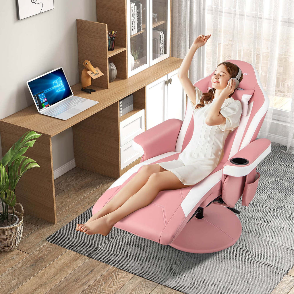 Fauteuil gaming inclinable Goplus avec massage, réglable en hauteur, pivotant, style racing, avec porte-gobelet, rouge