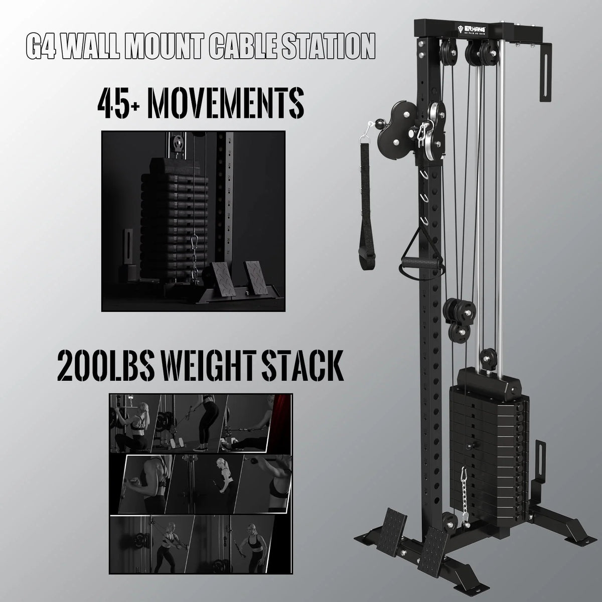 Machine à poulie à câbles Mikolo pour musculation à domicile, station à câbles murale avec colonne de poids de 90 kg, machine à tractions avec système à double poulie réglable sur 27 positions