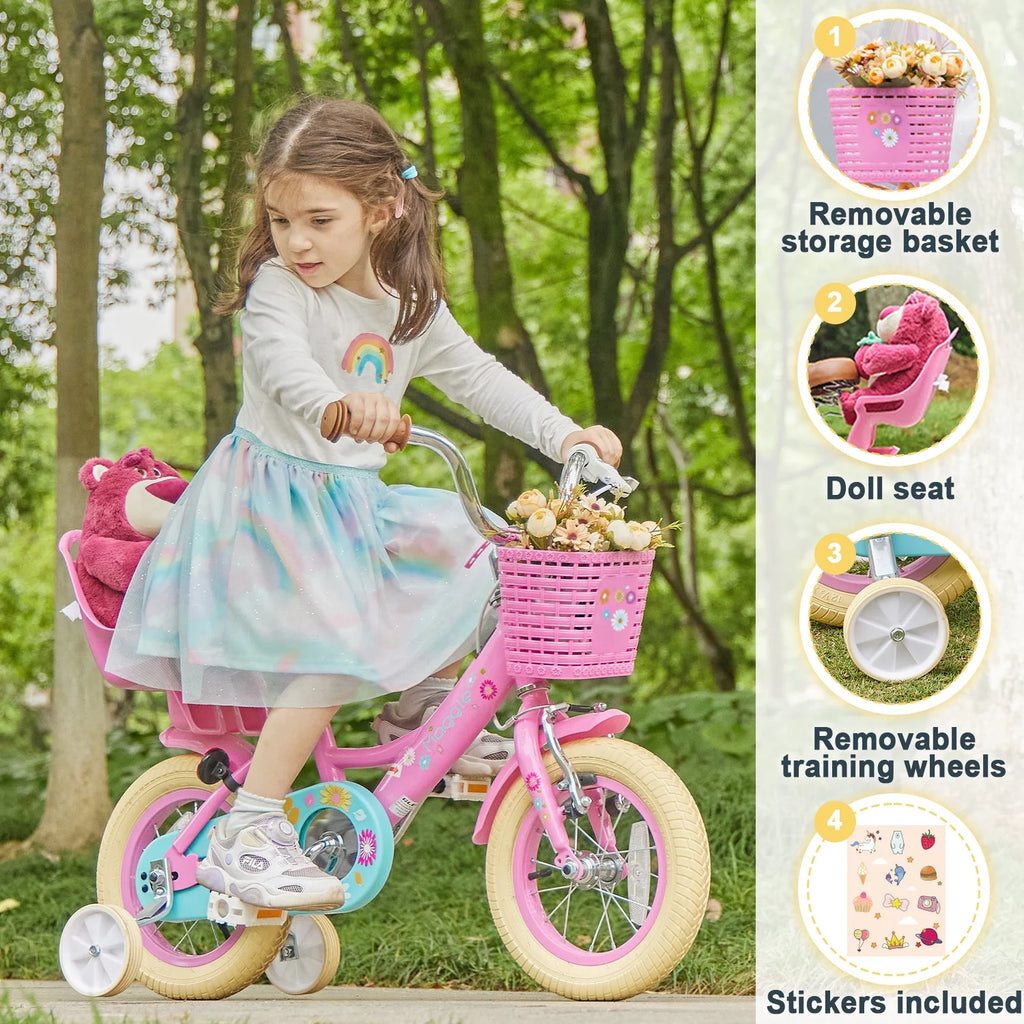 Vélo pour filles Glerc Maggie de 12 pouces pour enfants de 2 à 4 ans, Pêche