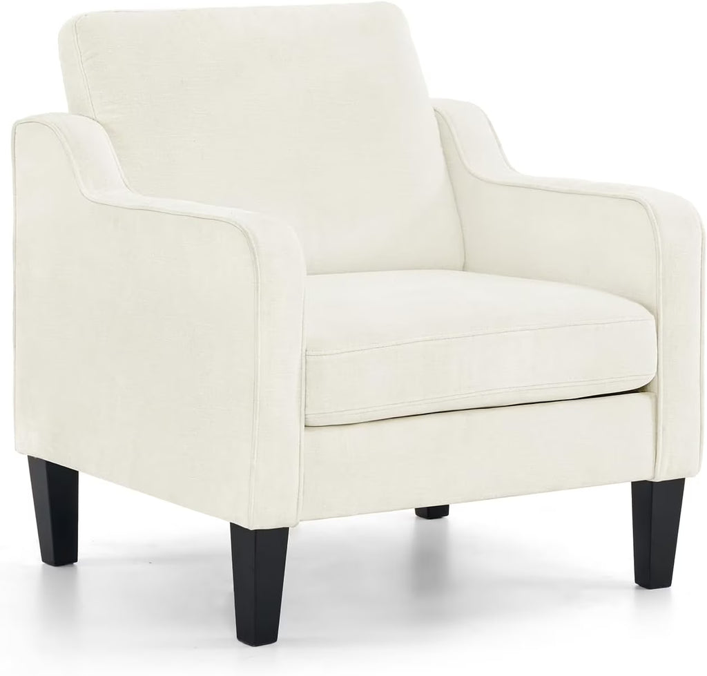 Fauteuil confortable en chenille VINGLI Mid-Century Modern, Blanc crème