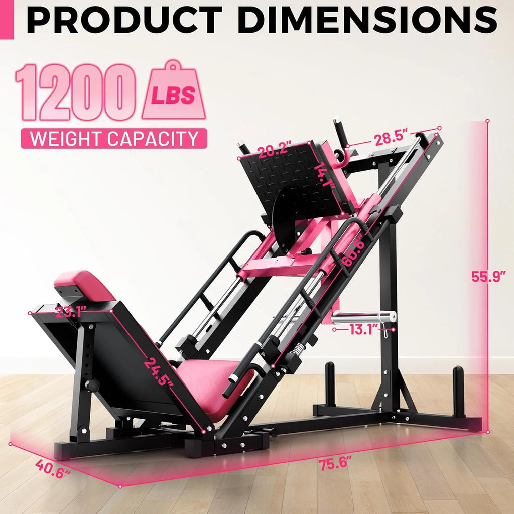 Machine à presse à jambes et hack squat RitFit, Presse à jambes professionnelle réglable pour salle de sport à domicile avec roulement linéaire, Machine hack squat spécialisée pour un entraînement complet du bas du corps avec rangement de poids, Rose