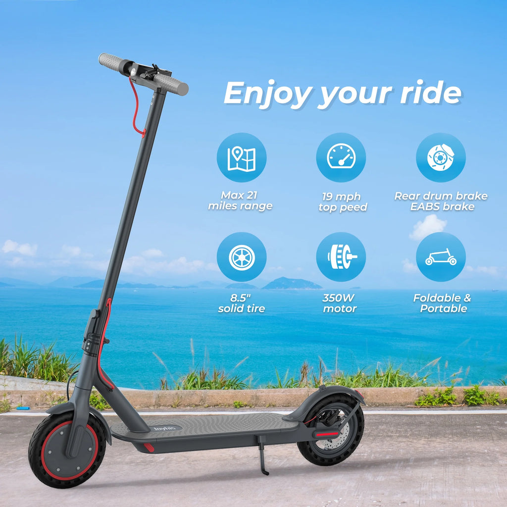 Trottinette électrique JOYHIS J078 pour homme et femme, pneu plein 8,5 pouces, vitesse de 19 mi/h, moteur de 350 W, autonomie maximale de 21 miles, trottinette de ville pliable