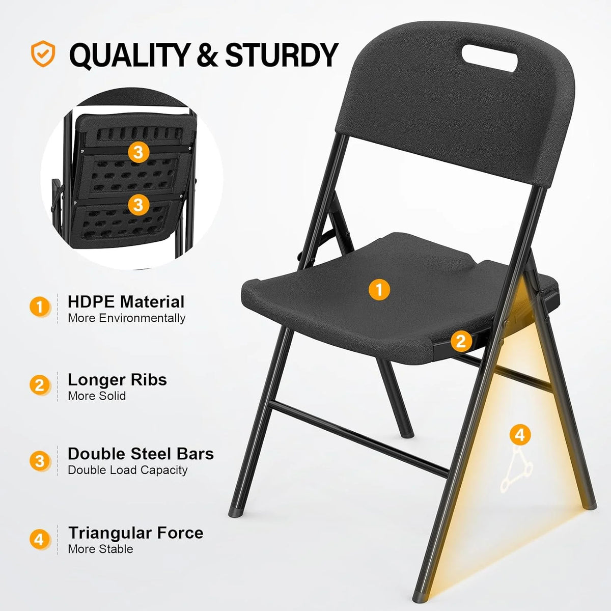 DYUKFG Chaises pliantes, Chaise pliable robuste Assise en plastique HDPE portable avec cadre en acier pour salle à manger intérieure et extérieure Fête mariage École, Blanc, Lot de 6