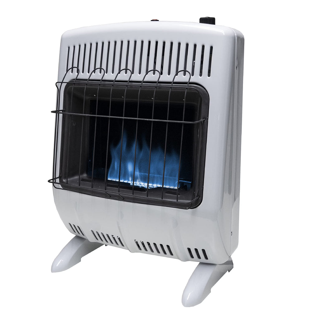 Chauffage au propane sans évacuation à flamme bleue Mr. Heater MHVFBF20LPT 20 000 BTU pour chambres froides, extensions, vérandas, cabanes et garages - Blanc