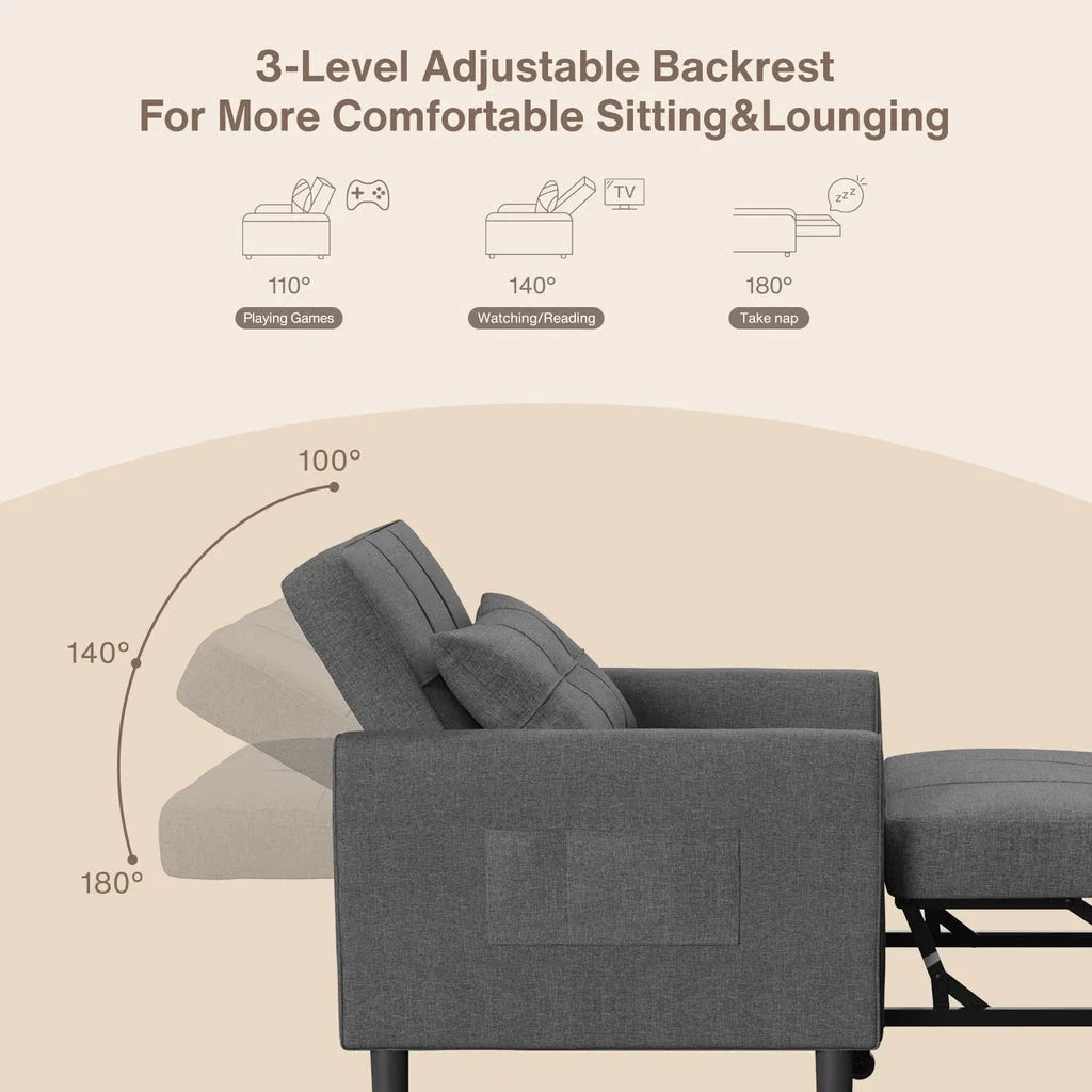 Fauteuil convertible avec couchage, canapé-lit convertible 3-en-1 Aiho avec fauteuil inclinable et couchage gigogne - Gris foncé