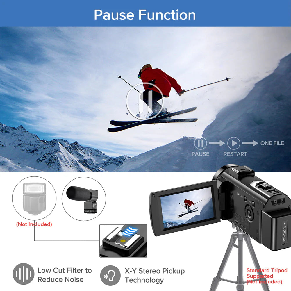 Caméra Vidéo Caméscope Caméra de Vlogging YouTube FHD 1080P 30FPS 24MP Zoom Numérique 16X Écran LCD 3 Rotatif 270 Degrés Appareil Photo Numérique Enregistreur avec Microphone,Télécommande,2 Batteries