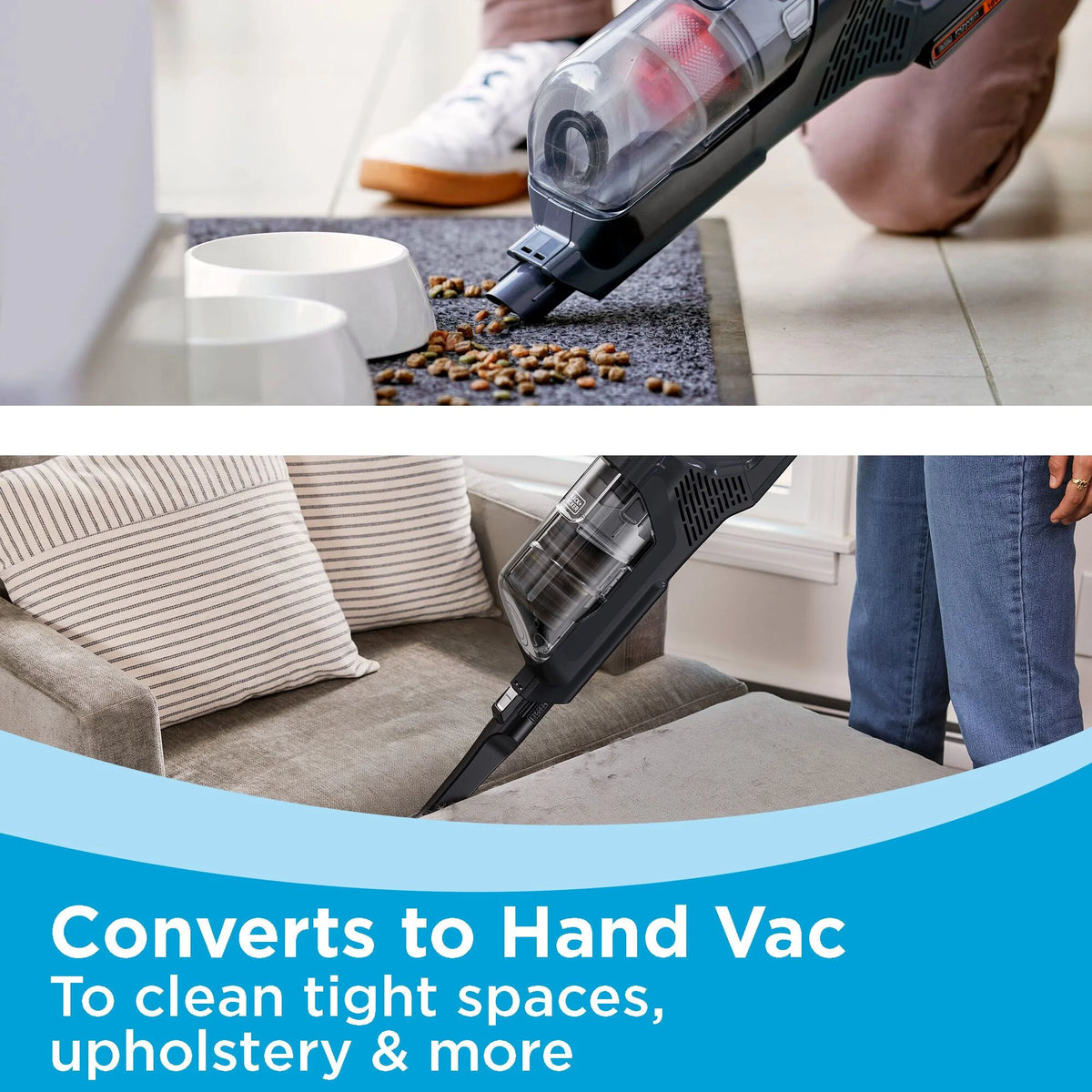 BLACK+DECKER POWERSERIES+ 20V MAX* Kit d’aspirateur balai sans fil, pour tapis et sols durs, convertible en aspirateur à main, autonomie de 44 minutes, pour le nettoyage quotidien, BHFEA18D1