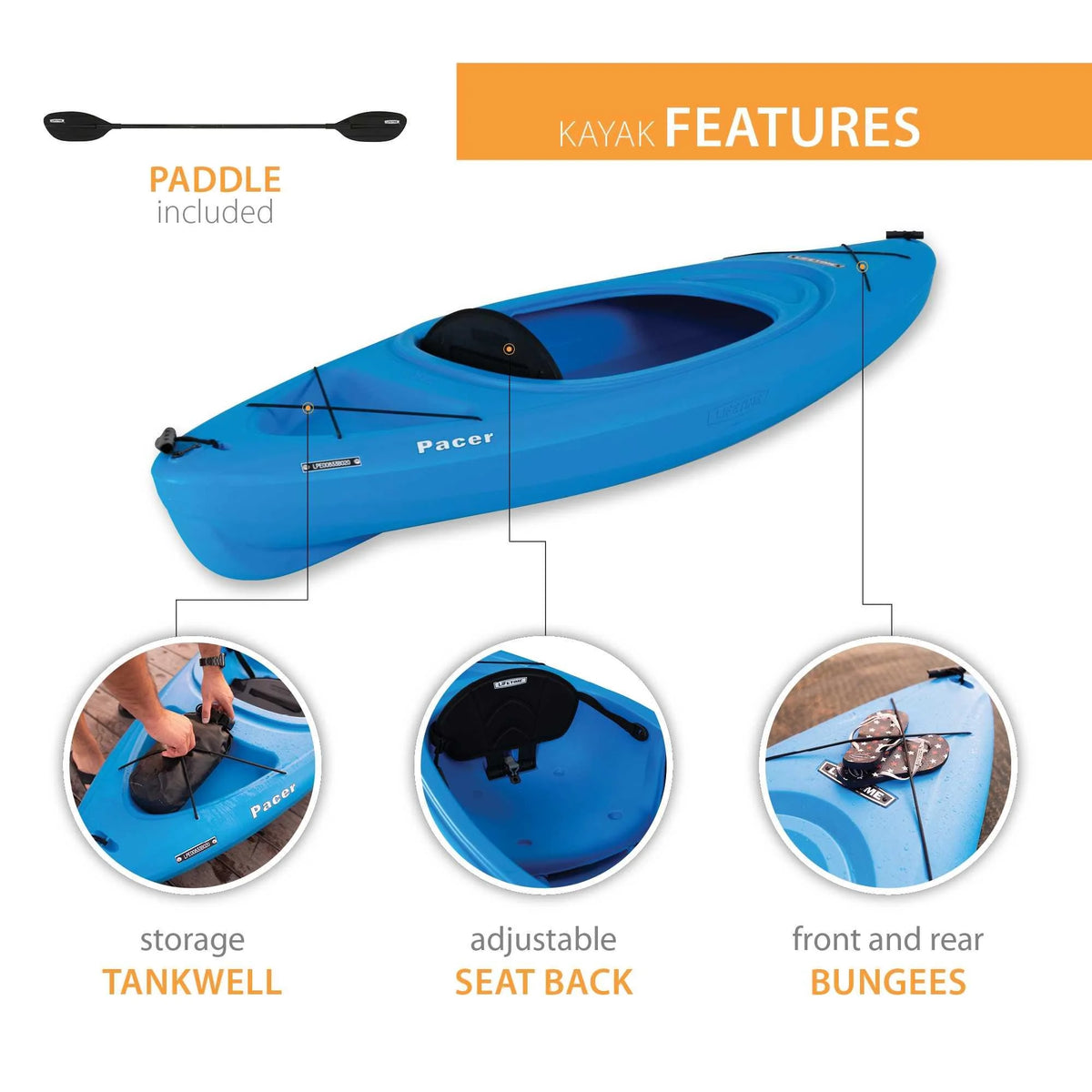 Kayak à pédales Lifetime Pacer de 8 pi, à cockpit ouvert, vert (91032)