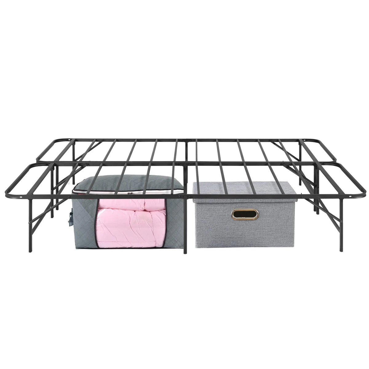 Cadre de lit plateforme en métal pliable VECELO, support à lattes en acier/sommier inutile, taille King, noir