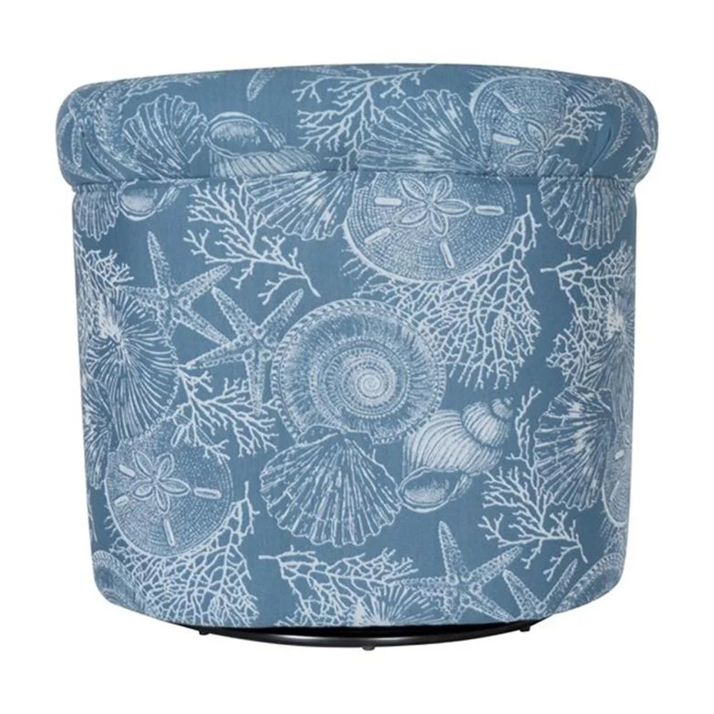 Fauteuil club pivotant entièrement rembourré Linon Rhea, motif coquillages bleus, style côtier
