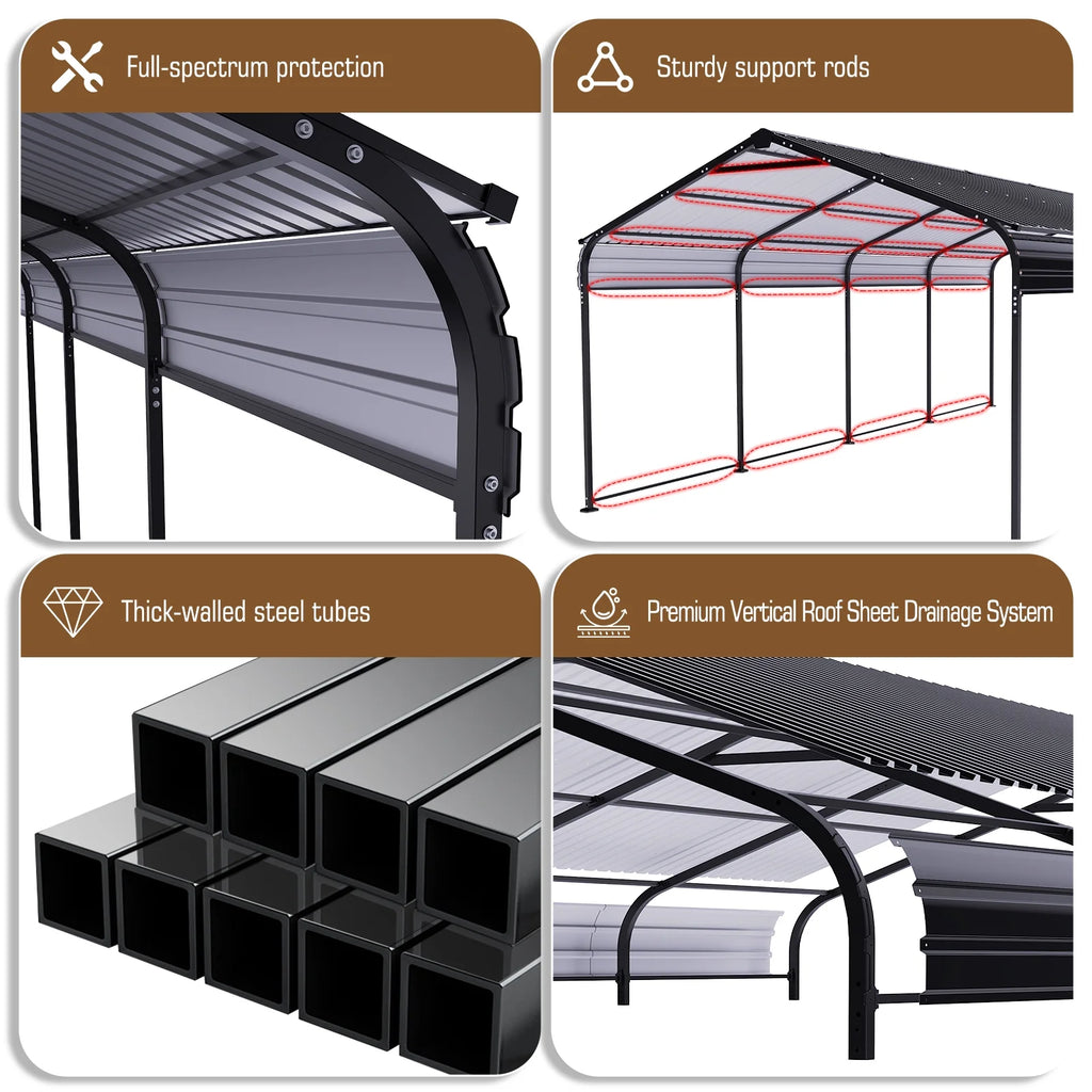 COBIZI Carport 10'x20' Grande tente pour voiture robuste avec structure en acier thermolaqué, garage portable avec parois latérales et portes amovibles, auvent pour voiture avec bâche toutes saisons pour fête en plein air, anniversaire, gris
