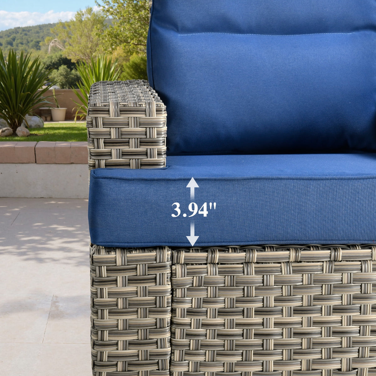 Ovios Salon de jardin modulable moderne en résine tressée toutes saisons à dossier haut, 10 pièces, avec table brasero au propane et fauteuil pivotant, gris foncé