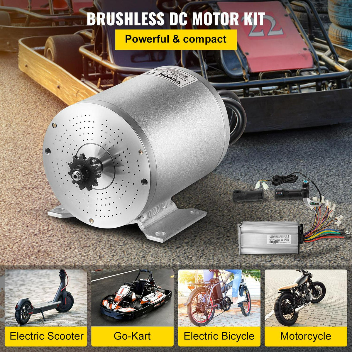 Kit moteur à courant continu sans balais VEVOR 48 V 2000 W. 4300 tr/min. avec contrôleur et accélérateur. Pour kart/quad. 10 lb